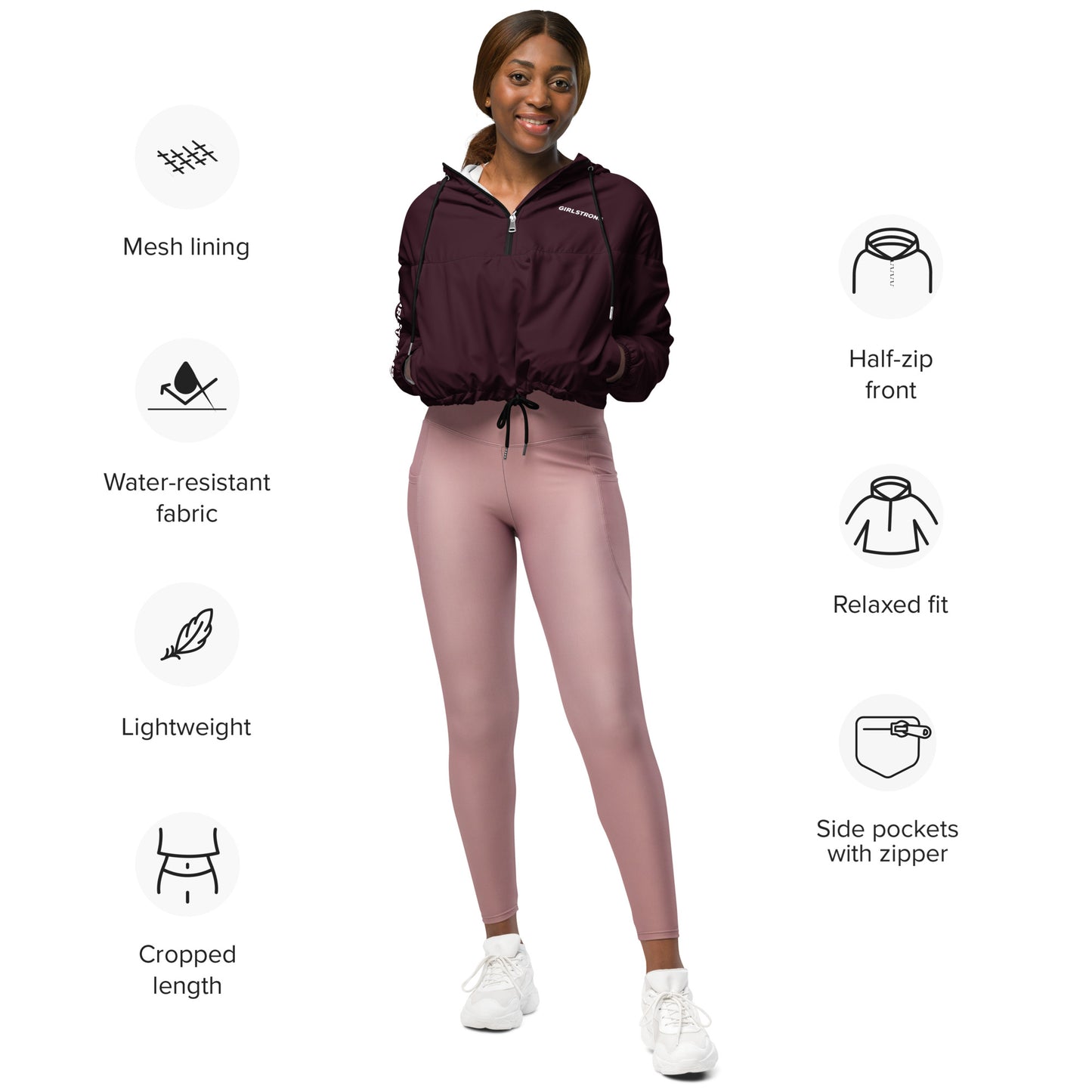 GIRLFRIEND PULLOVER CROP WINDBREAKER GARNET GIRLSTRONG