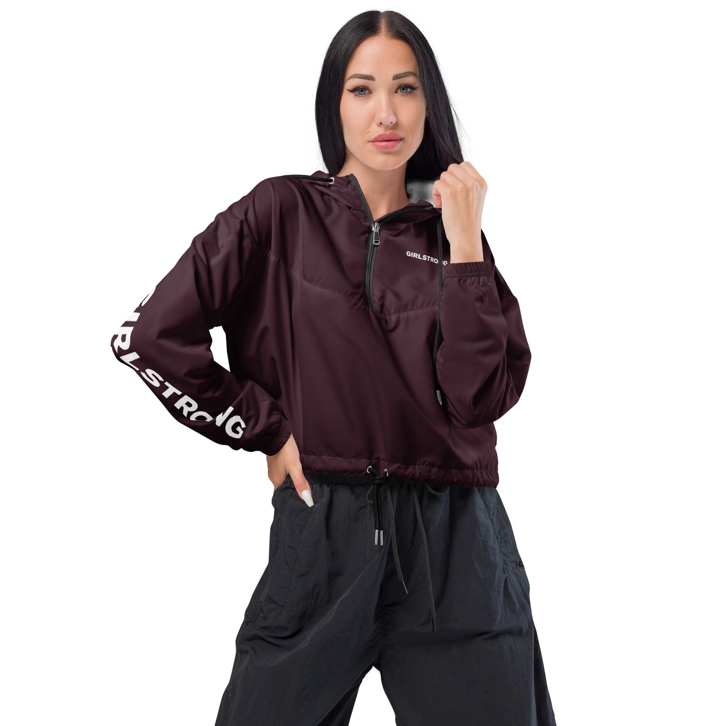 GIRLFRIEND PULLOVER CROP WINDBREAKER GARNET GIRLSTRONG