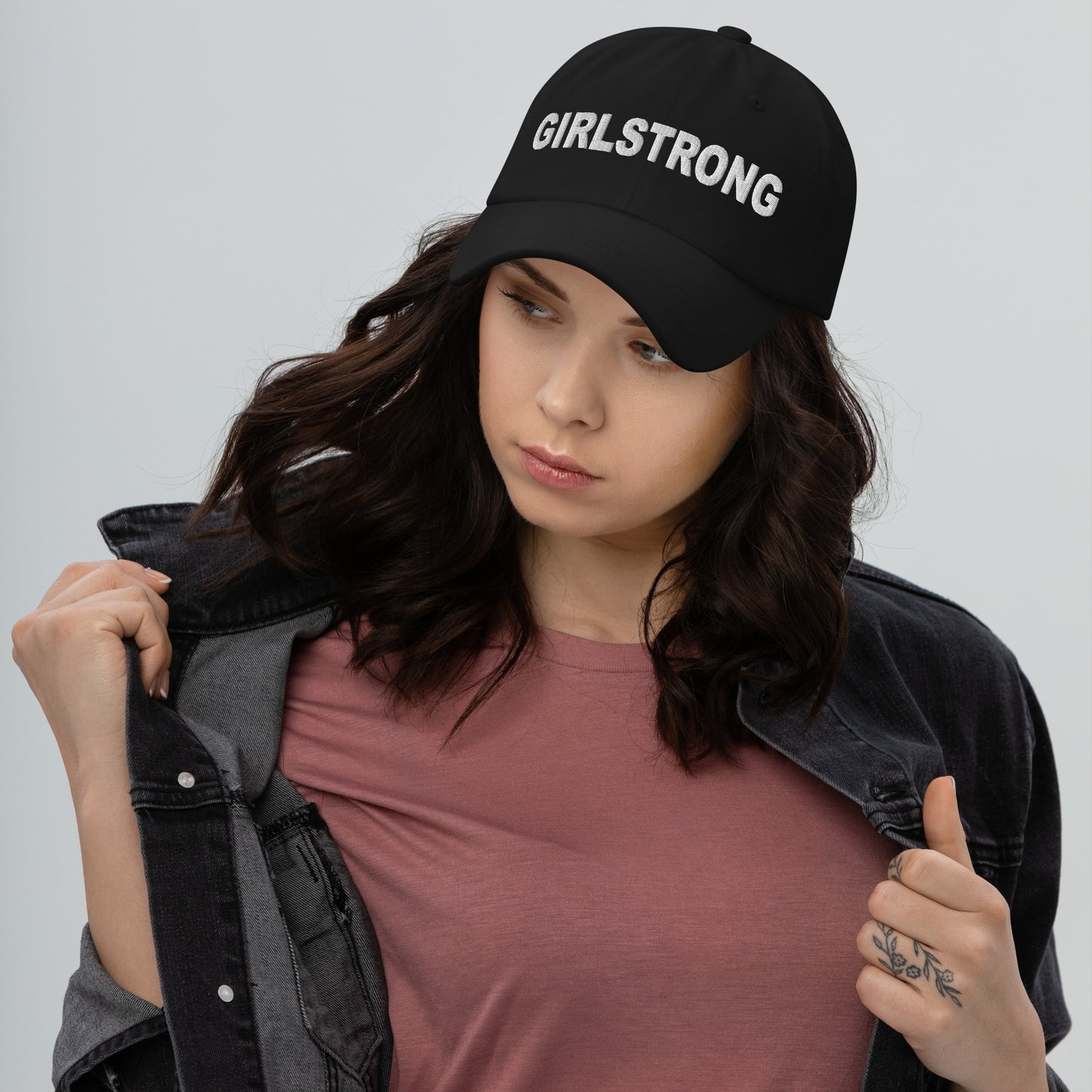 ELEVATED BASICS, BLACK BASEBALL CAP GIRLSTRONG AVAILABLE IN 12 COLORS