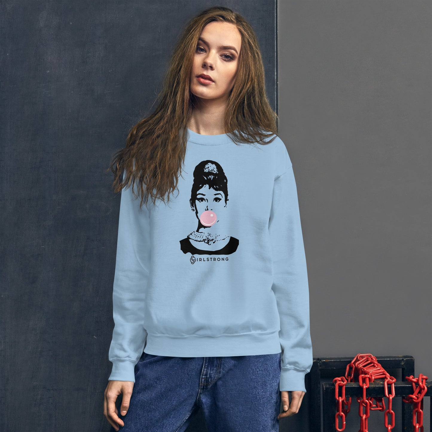 THE ESSENTIAL UNISEX SWEATSHIRT LIGHT BLUE AUDREY HEPBURN