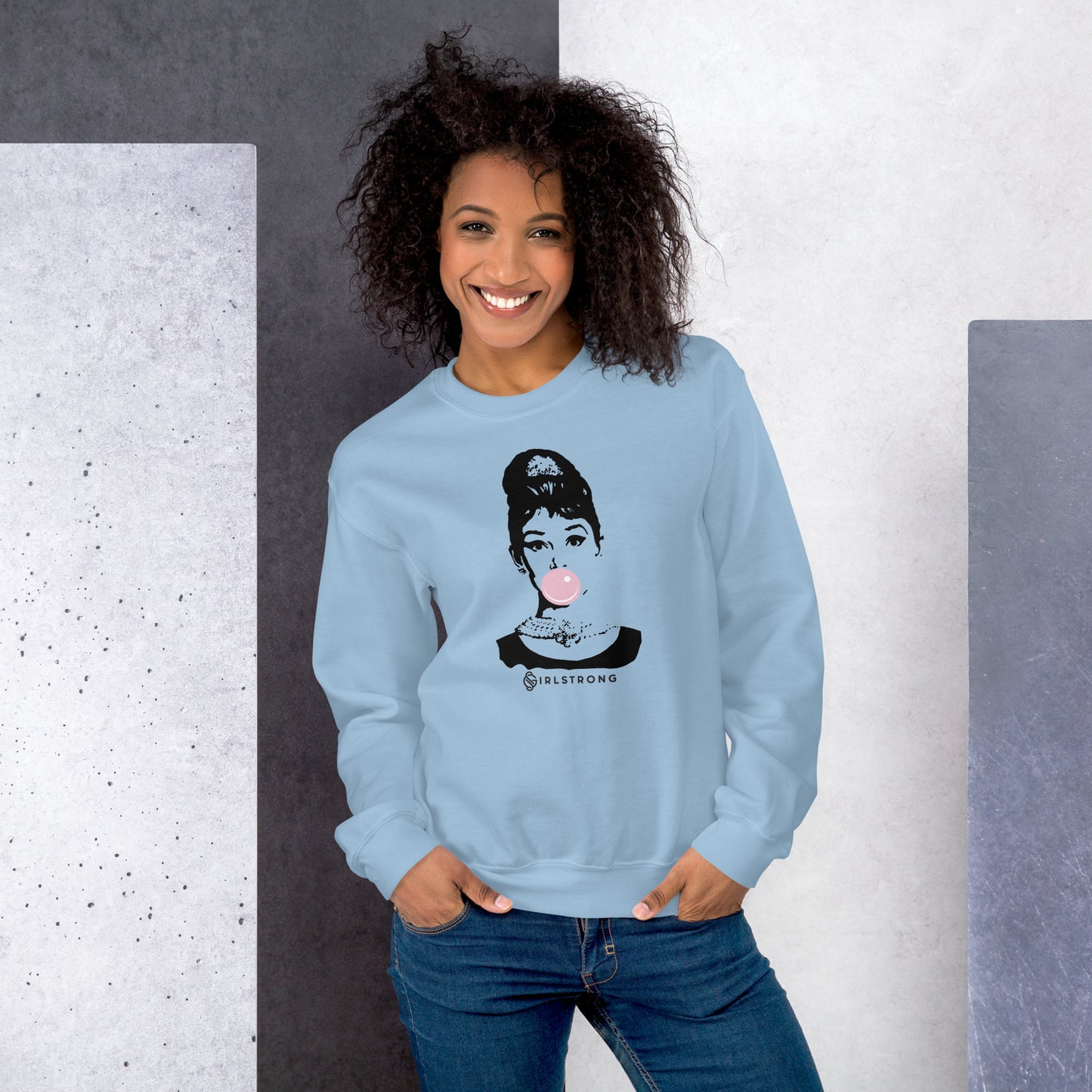 THE ESSENTIAL UNISEX SWEATSHIRT LIGHT BLUE AUDREY HEPBURN