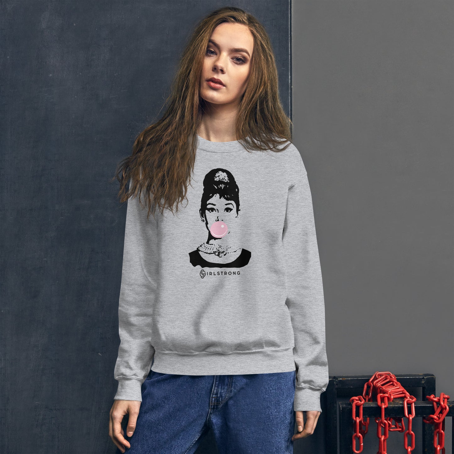 THE ESSENTIAL UNISEX SWEATSHIRT SPORTS GREY AUDREY HEPBURN