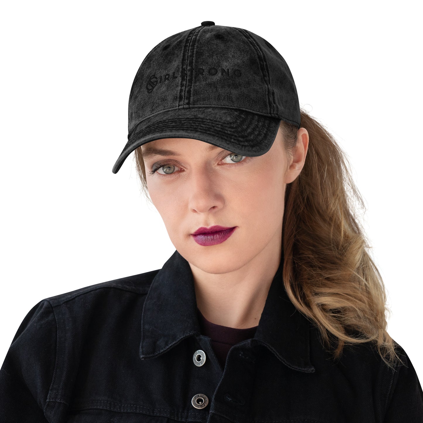 Vintage Cotton Twill Embroidery Black Cap Girlstrong