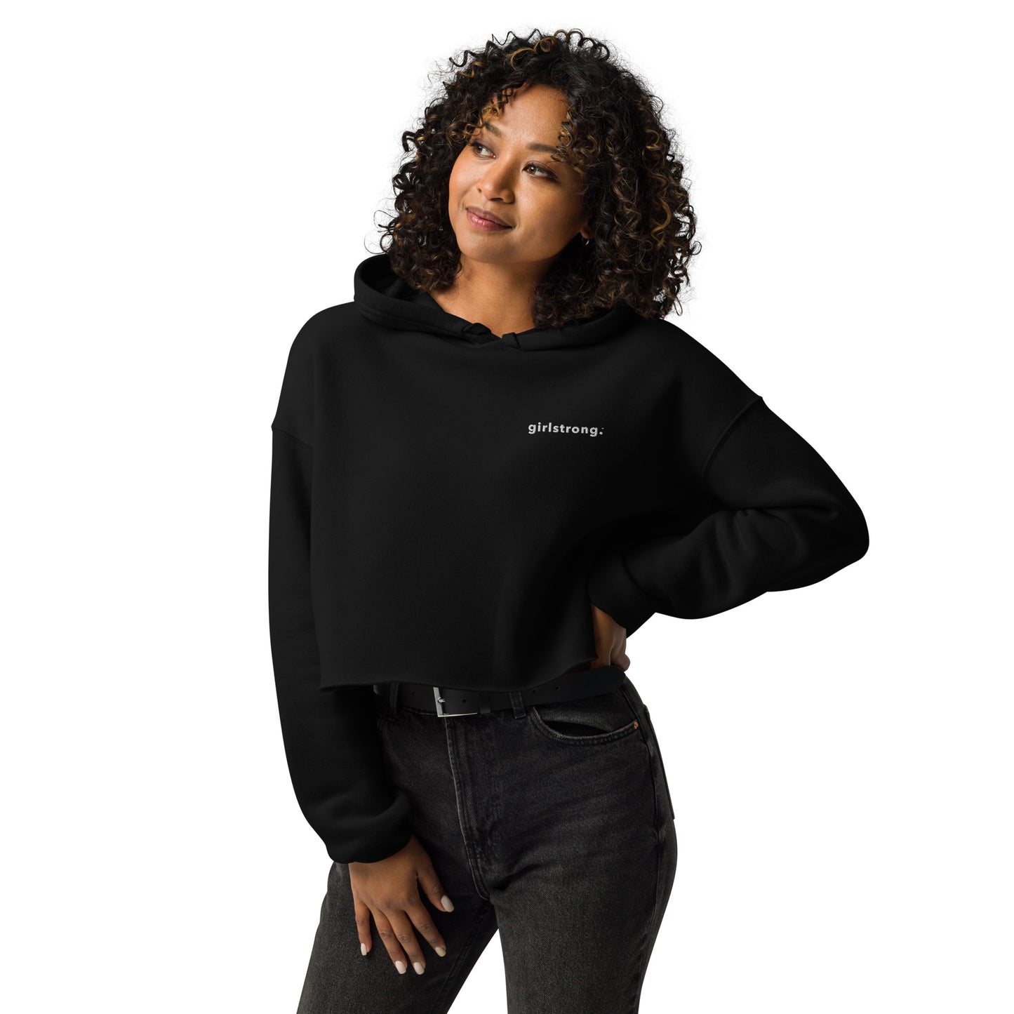 EVERYDAY GIRLSTRONG FLEECE CROPPED HOODIE - GIRLSTRONG BLACK