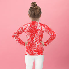 WATERSIDE UPF LONG SLEEVES KID'S SHE IS A WILDFLOWER RED POPPY RASH GUARD