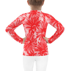 WATERSIDE UPF LONG SLEEVES KID'S SHE IS A WILDFLOWER RED POPPY RASH GUARD