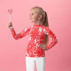 WATERSIDE UPF LONG SLEEVES KID'S SHE IS A WILDFLOWER RED POPPY RASH GUARD