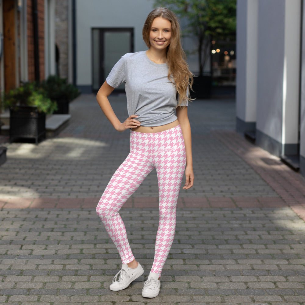 ELEVATED ESSENTIALS, THE PERFECT LEGGING PINK WHITE HOUNDSTOOTH