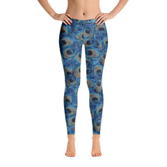 Woman wearing peacock print leggings for a fashionable look-girlstronginc.com