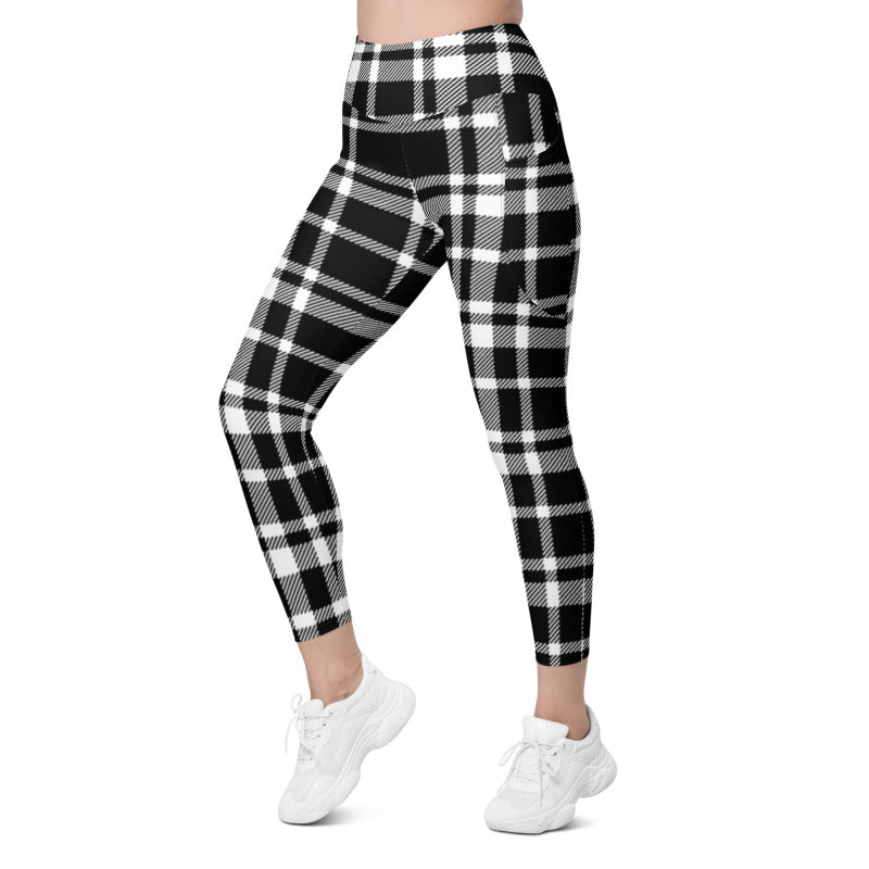 Sporty essential checks design leggings for women-girlstronginc.com
