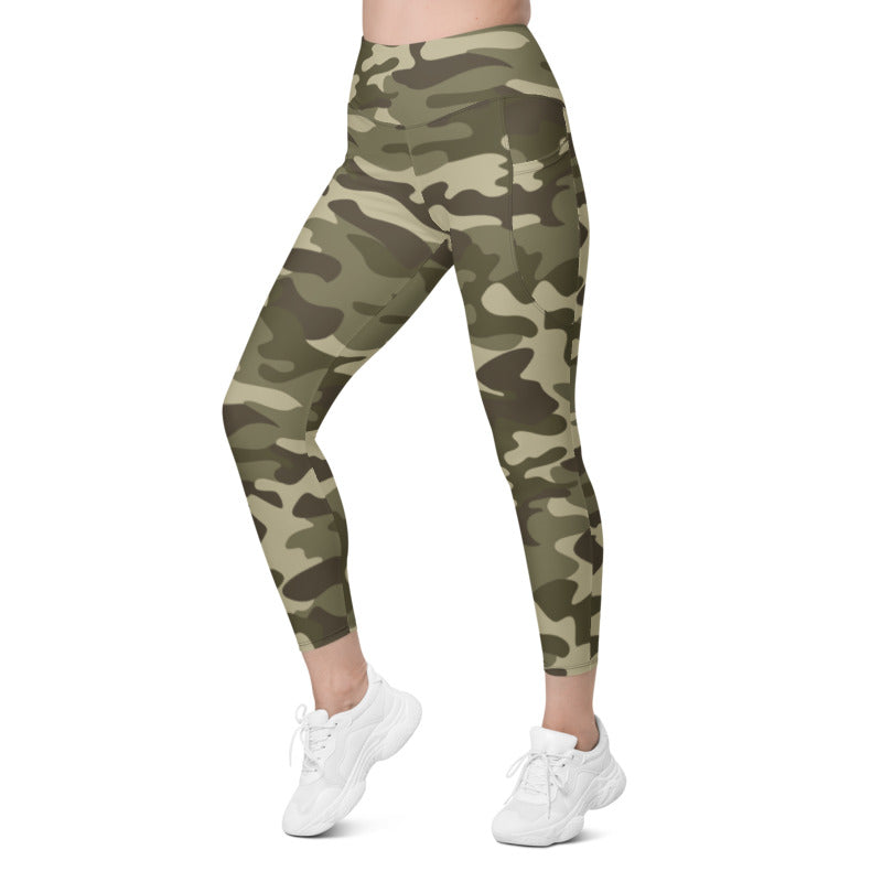 Trendy sporty high waist side pocket leggings for women in vibrant camo print-girlstronginc.com