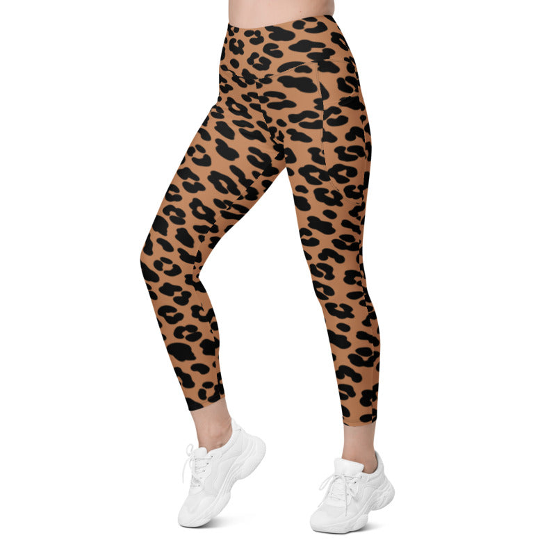 Trendy leopard print women's leggings with high waist and side pockets-girlstronginc.com