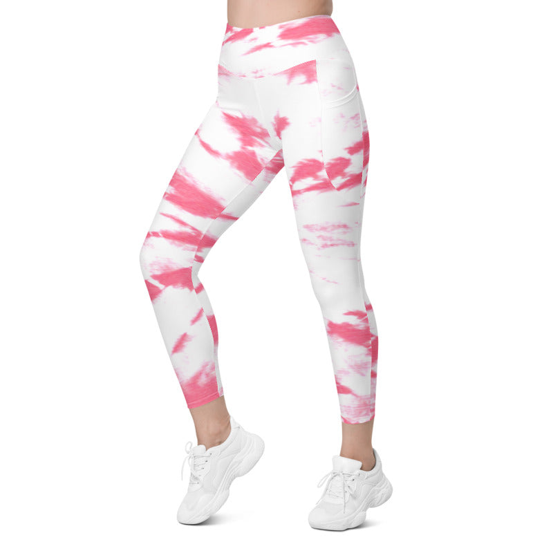 Trendy tie dye print women's leggings with high waist and side pockets-girlstronginc.com