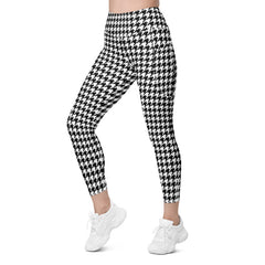 Trendy houndstooth print women's leggings with high waist and side pockets-girlstronginc.com