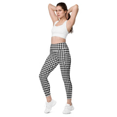 ELEVATED ESSENTIALS, THE PERFECT SIDE POCKET LEGGING BLACK WHITE HOUNDSTOOTH