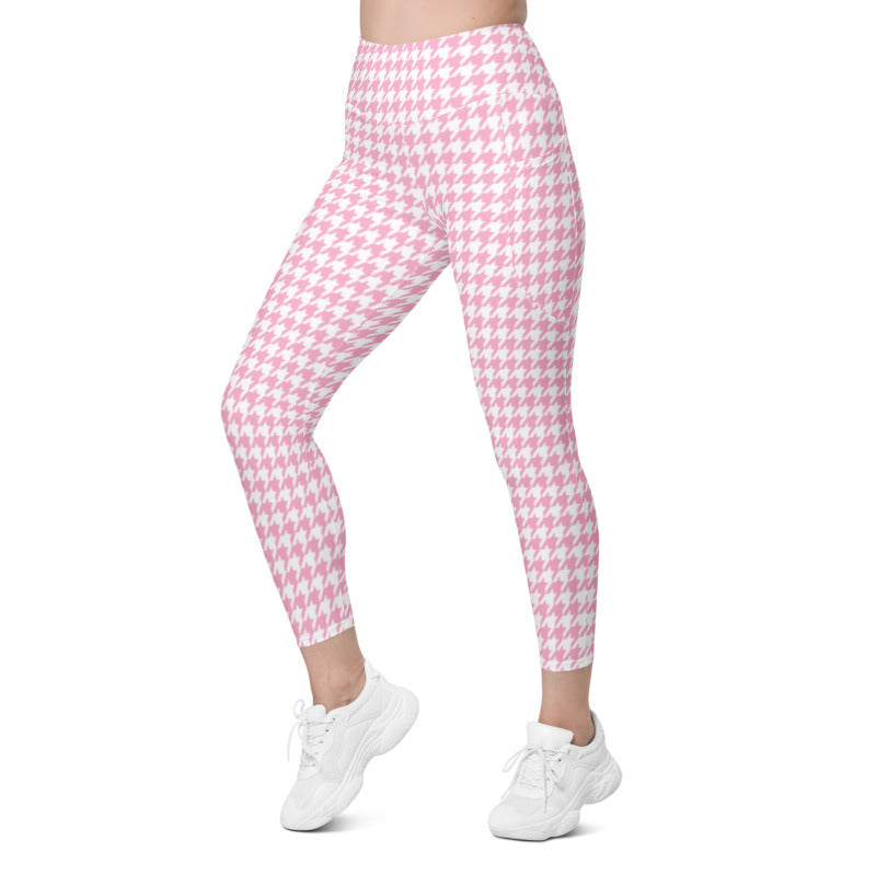 Women's activewear featuring houndstooth print with high waist and side pockets-girlstronginc.com