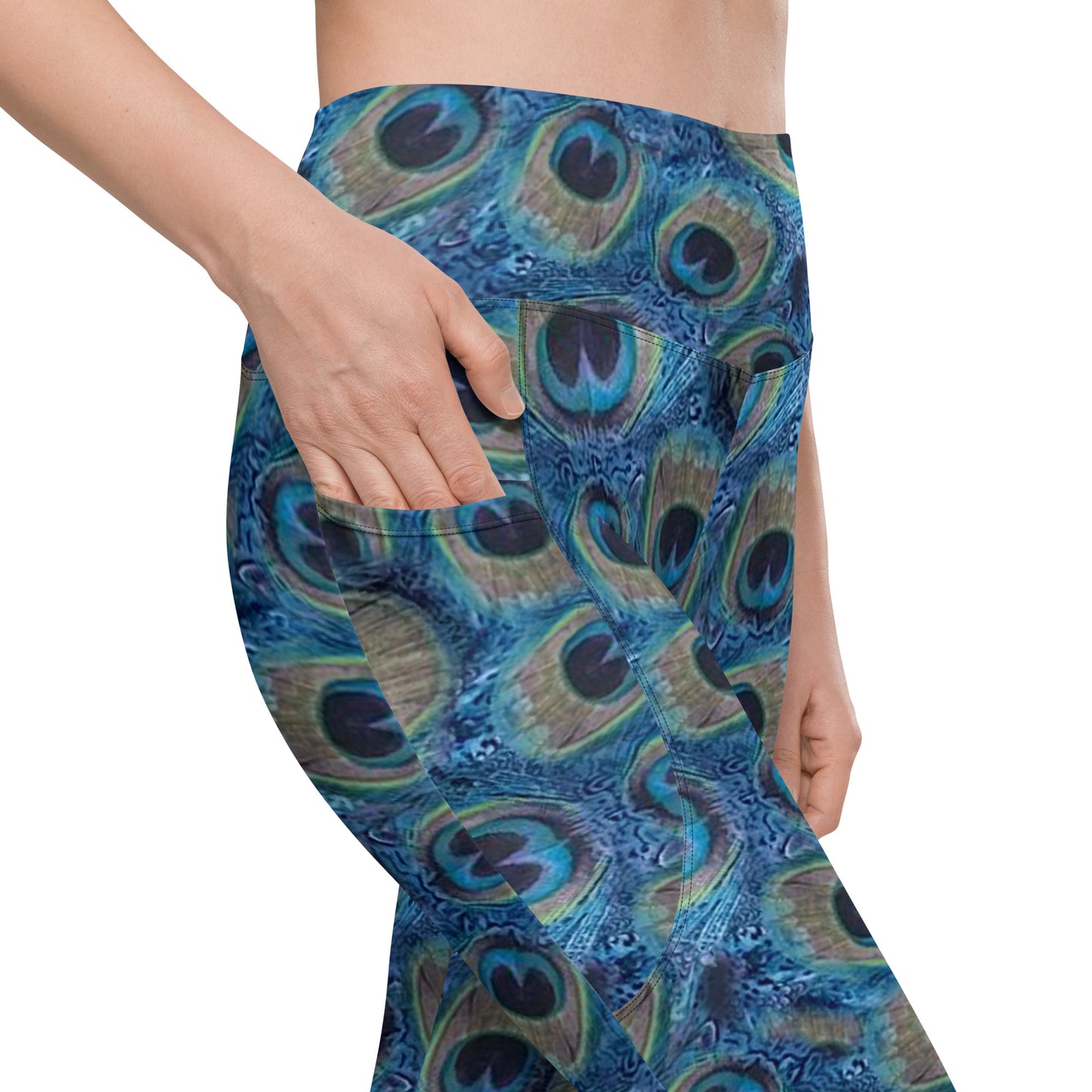 ELEVATED ESSENTIALS, THE PERFECT SIDE POCKET LEGGING PEACOCK PRINT
