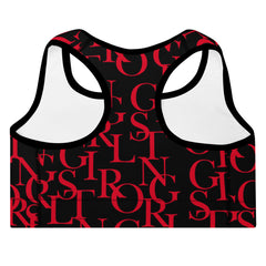 ELEVATED ESSENTIALS, THE PERFECT PADDED SPORTS BRA BLACK & RED GIRLSTRONG
