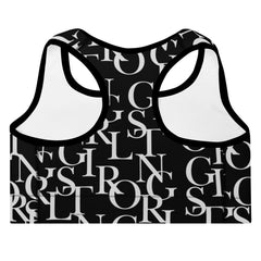 ELEVATED ESSENTIALS, THE PERFECT PADDED SPORTS BRA BLACK AND WHITE GIRLSTRONG