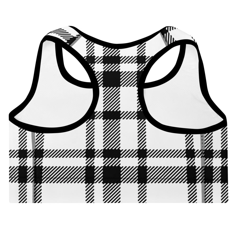 ELEVATED ESSENTIALS, THE PERFECT PADDED SPORTS BRA WHITE CHECKS