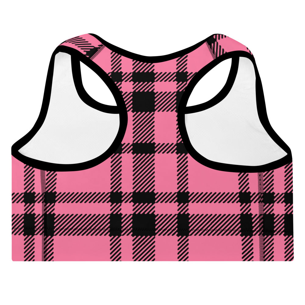 ELEVATED ESSENTIALS, THE PERFECT PADDED SPORTS BRA HOT PINK CHECKS