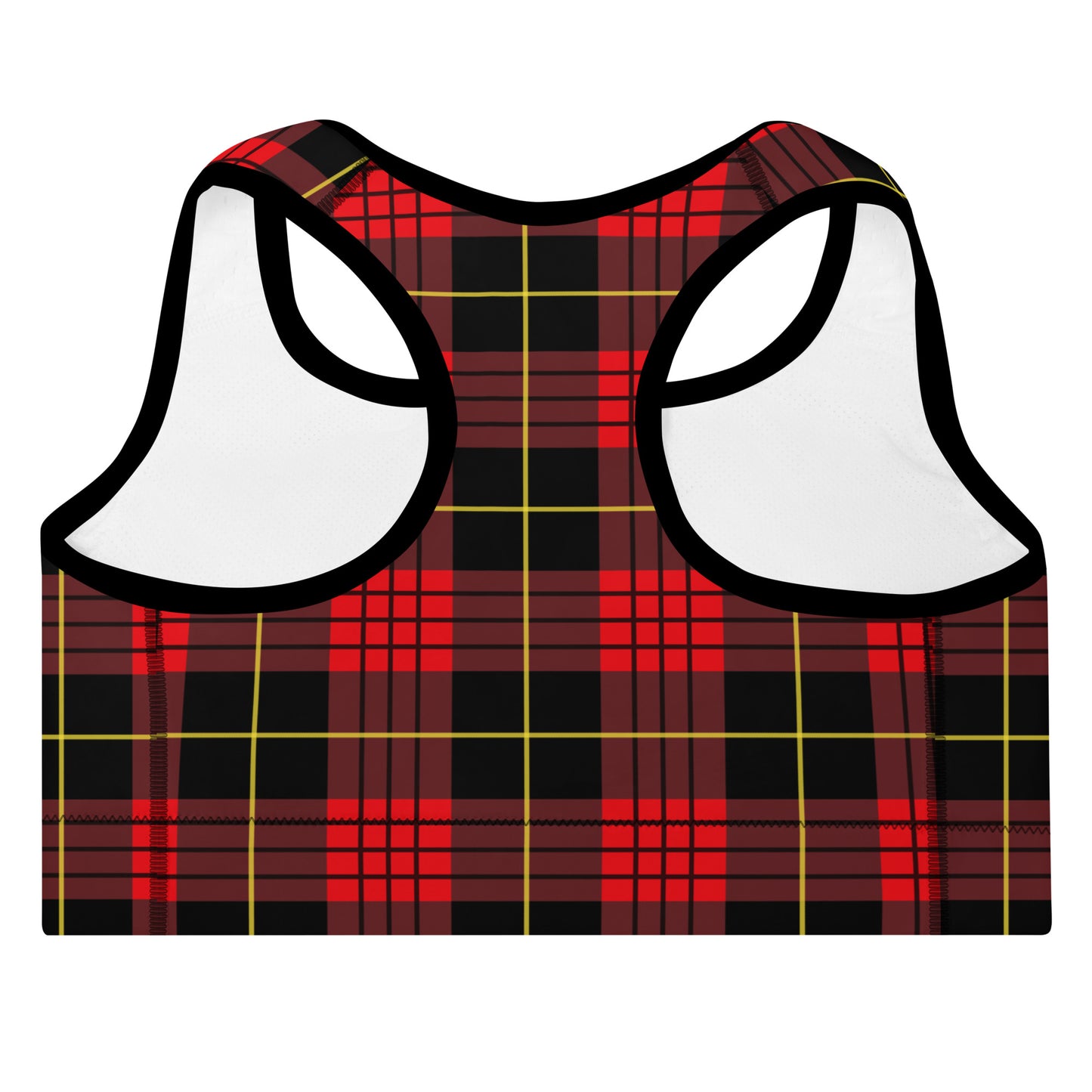 ELEVATED ESSENTIALS, THE PERFECT PADDED SPORTS BRA VINTAGE PLAID RED AND BLACK