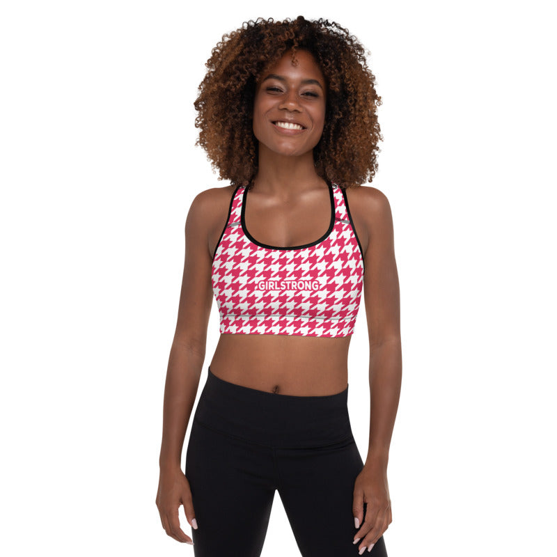 ELEVATED ESSENTIALS, THE PERFECT PADDED SPORTS BRA RETRO RED HOUNDSTOOTH
