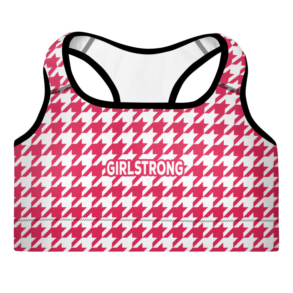 ELEVATED ESSENTIALS, THE PERFECT PADDED SPORTS BRA RETRO RED HOUNDSTOOTH