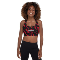 ELEVATED ESSENTIALS, THE PERFECT PADDED SPORTS BRA BLACK & RED GIRLSTRONG