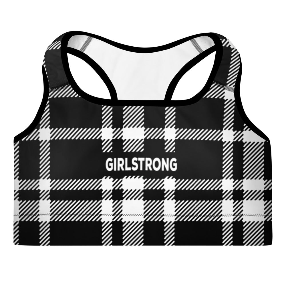 ELEVATED ESSENTIALS, THE PERFECT PADDED SPORTS BRA BLACK CHECKS