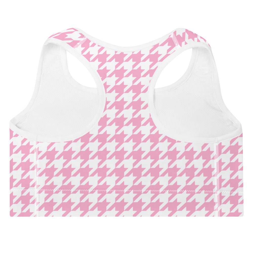 ELEVATED ESSENTIALS,THE PERFECT PADDED SPORTS BRA PRETTY PINK HOUNDSTOOTH