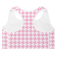 ELEVATED ESSENTIALS,THE PERFECT PADDED SPORTS BRA PINK WHITE HOUNDSTOOTH