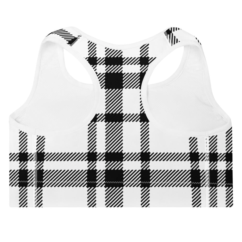 ELEVATED ESSENTIALS, THE PERFECT PADDED SPORTS BRA WHITE CHECKS