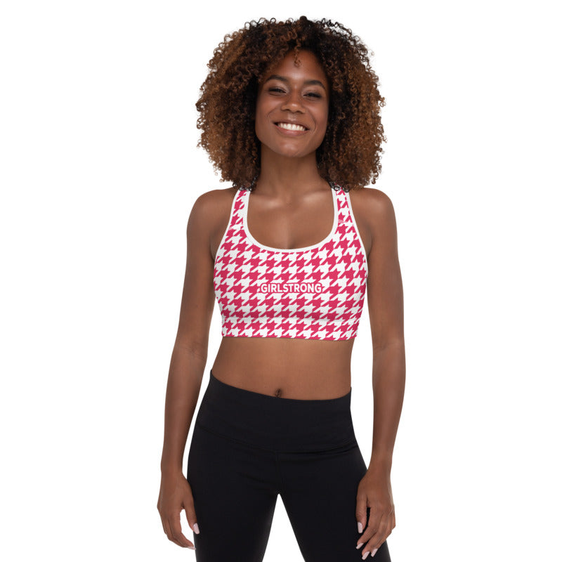 ELEVATED ESSENTIALS, THE PERFECT PADDED SPORTS BRA RETRO RED HOUNDSTOOTH