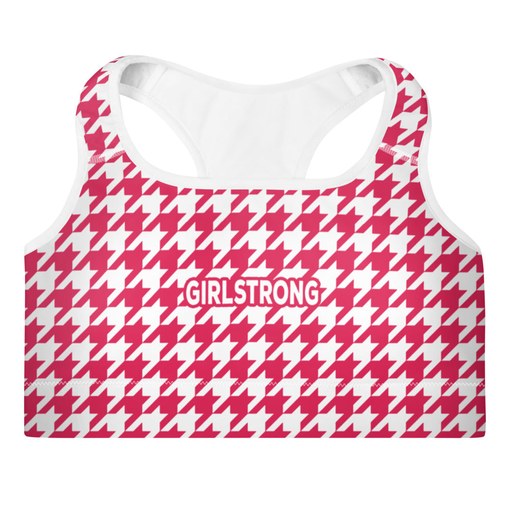 Women's Houndstooth Print Trendy Padded Sports Bra-girlstronginc.com