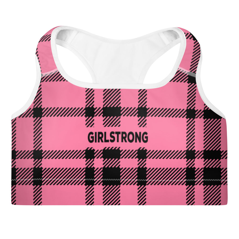 ELEVATED ESSENTIALS, THE PERFECT PADDED SPORTS BRA HOT PINK CHECKS