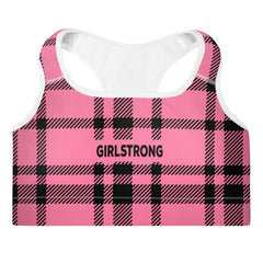 ELEVATED ESSENTIALS, THE PERFECT PADDED SPORTS BRA HOT PINK CHECKS