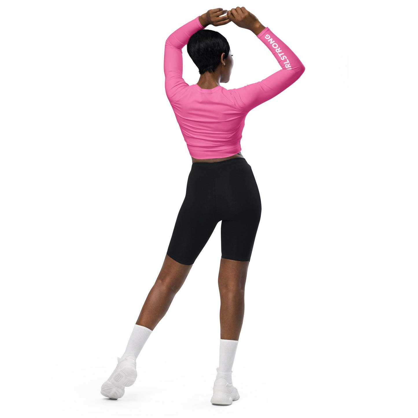 THE ESSENTIAL, SOFT STRETCH, LONG SLEEVE FITTED CROP TOP BRIGHT PINK