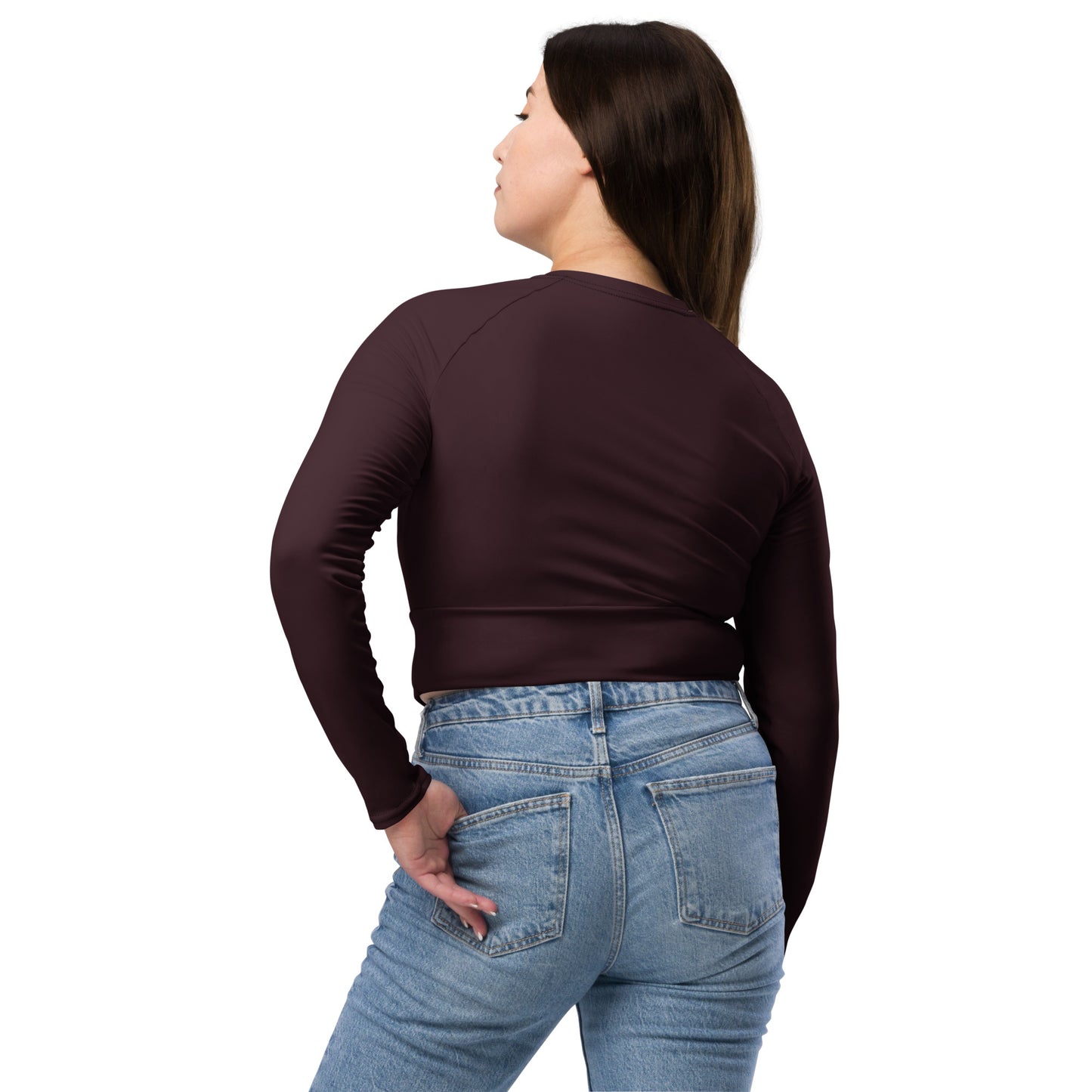 THE ESSENTIAL, SOFT STRETCH,  LONG SLEEVE FITTED CROP TOP CABERNET