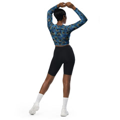 THE ESSENTIAL LONG SLEEVE FITTED PEACOCK CROP TOP