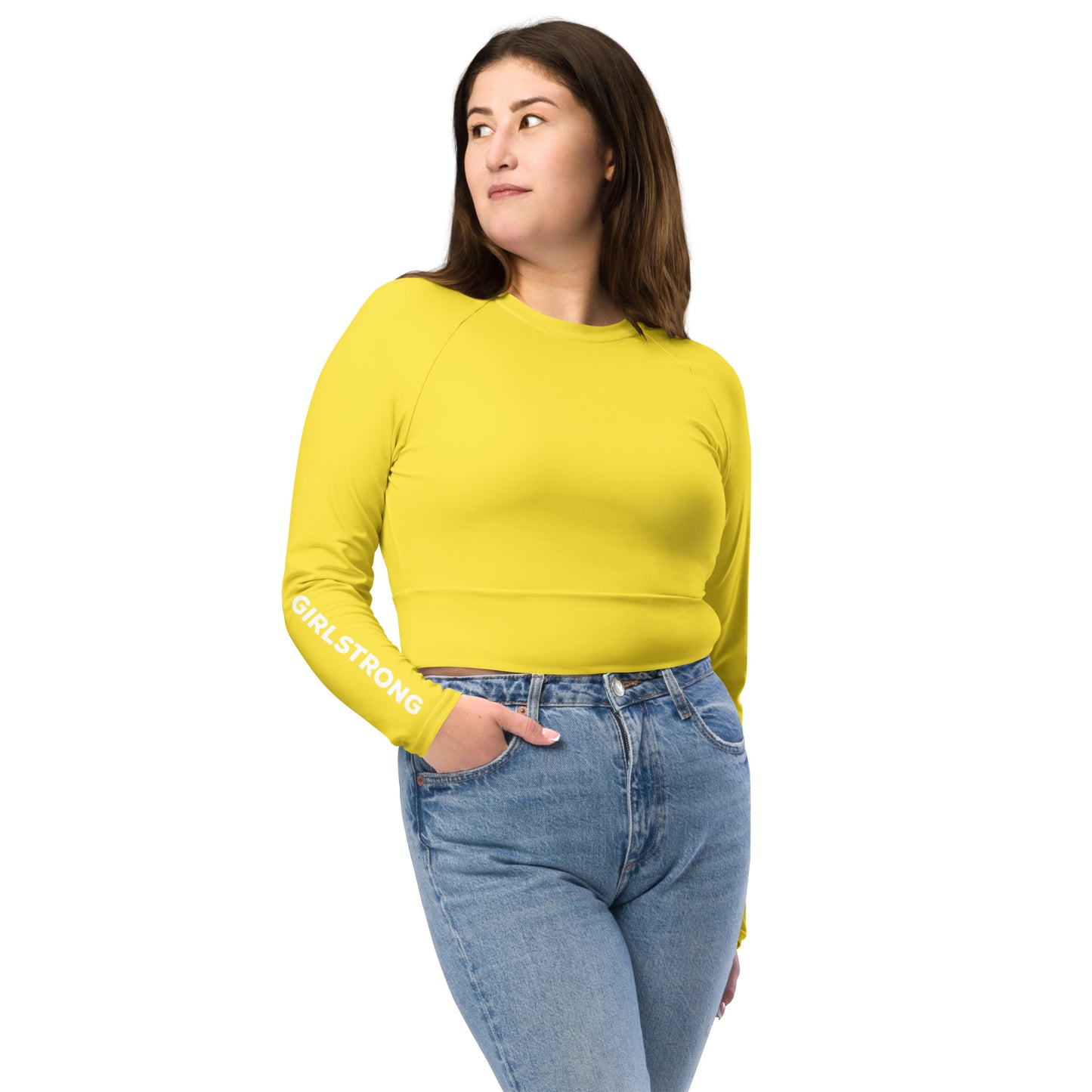 THE ESSENTIAL LONG SLEEVE FITTED CROP TOP BRIGHT YELLOW