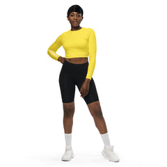 THE ESSENTIAL LONG SLEEVE FITTED BRIGHT YELLOW CROP TOP