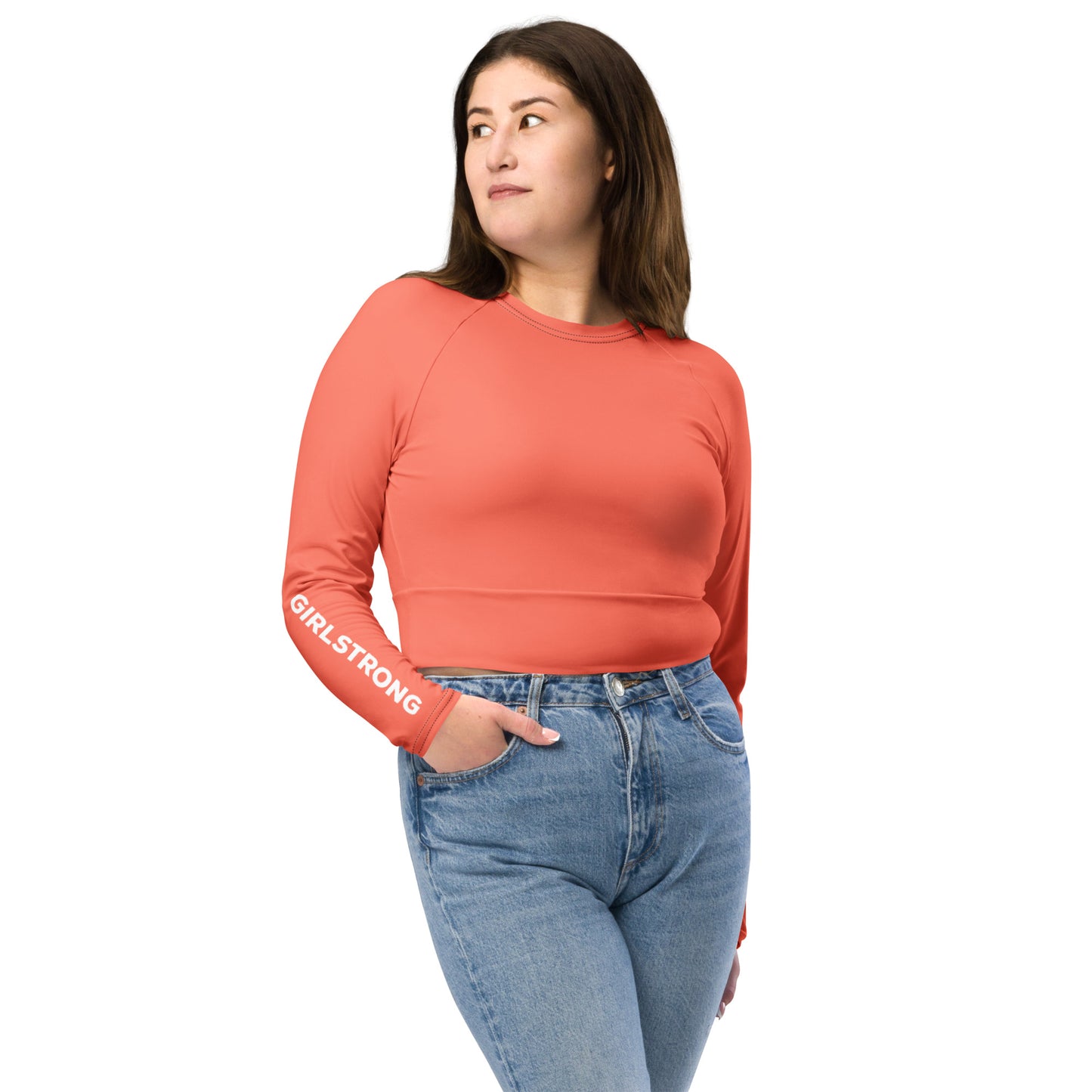 THE ESSENTIAL, SOFT STRETCH, LONG SLEEVE FITTED CROP TOP BRIGHT ORANGE