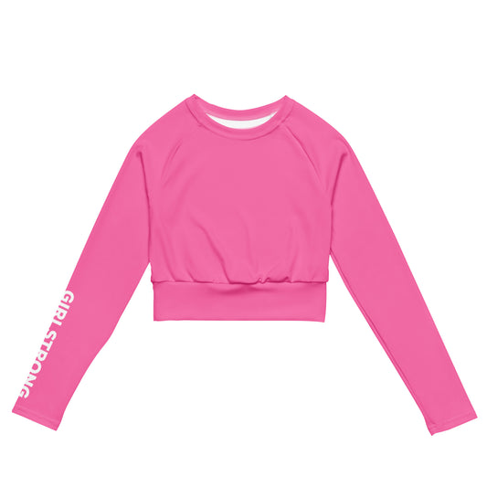 THE ESSENTIAL LONG SLEEVE FITTED CROP TOP BRIGHT PINK