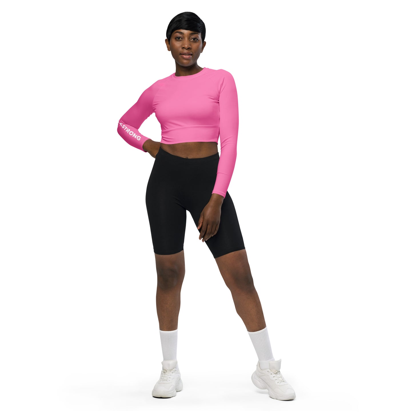THE ESSENTIAL, SOFT STRETCH, LONG SLEEVE FITTED CROP TOP BRIGHT PINK