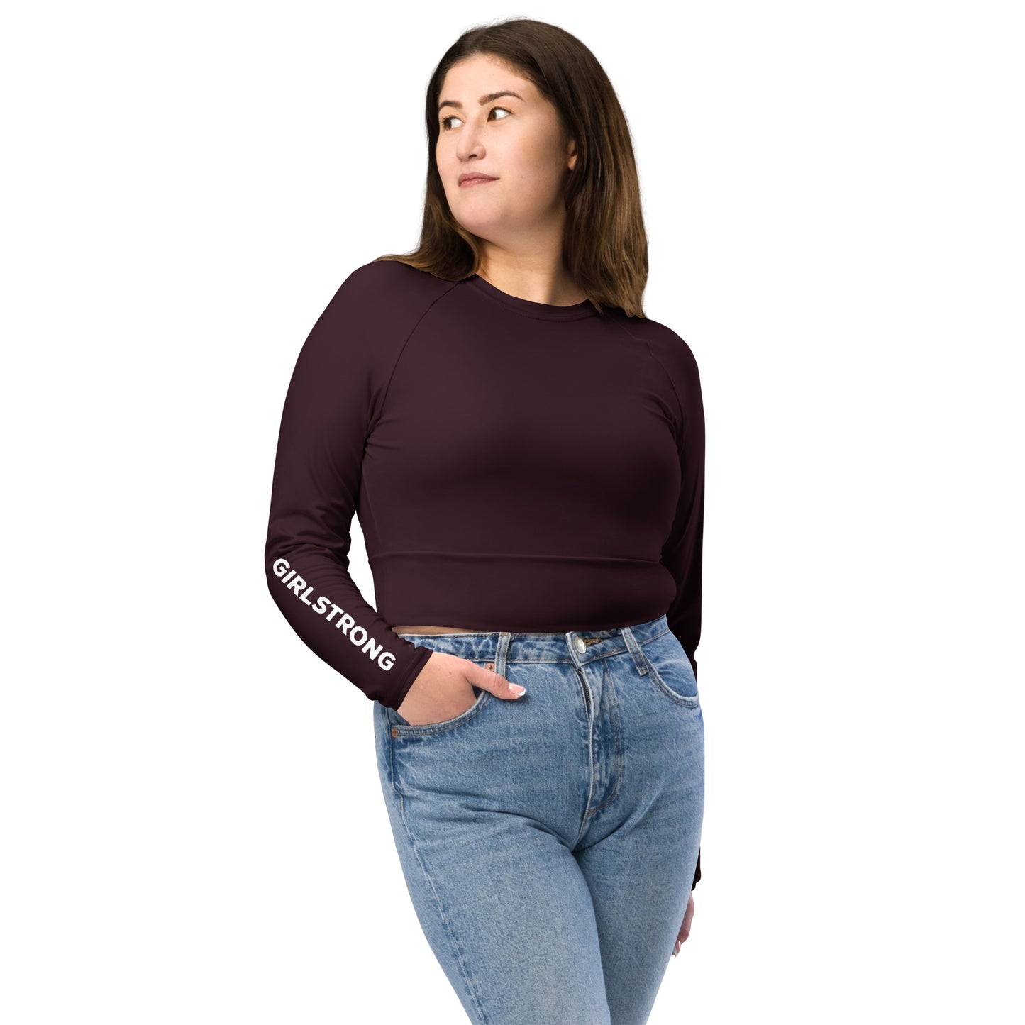 THE ESSENTIAL, SOFT STRETCH,  LONG SLEEVE FITTED CROP TOP CABERNET