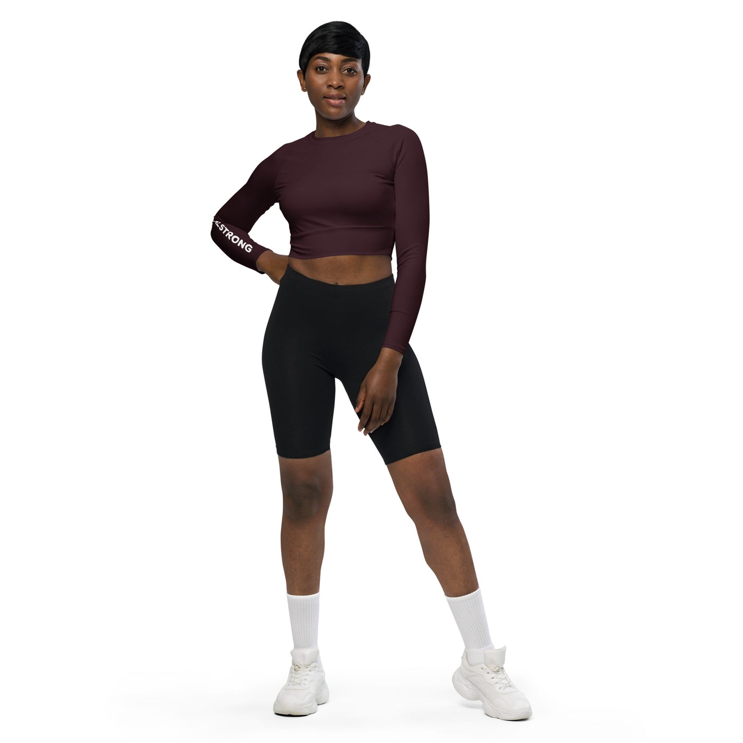 THE ESSENTIAL, SOFT STRETCH,  LONG SLEEVE FITTED CROP TOP CABERNET
