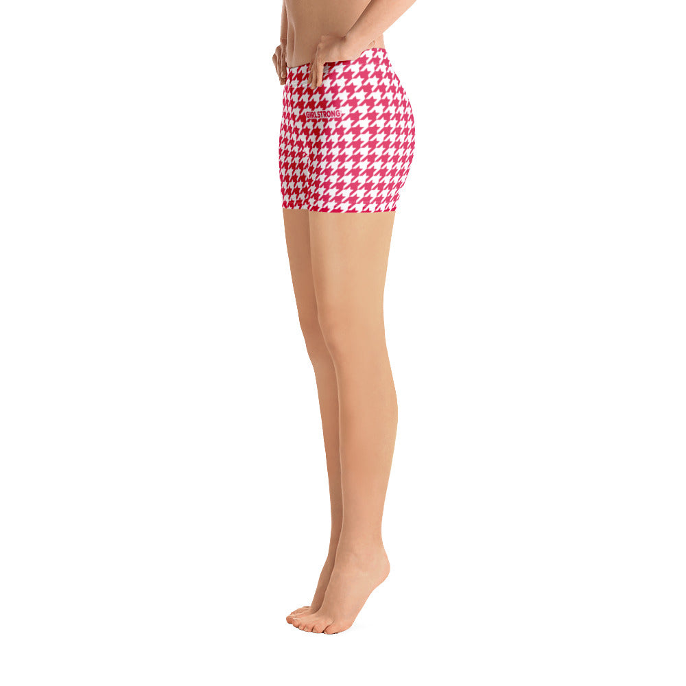 ELEVATED ESSENTIALS, SLIM AND SCULPT SHORTS RETRO RED HOUNDSTOOTH