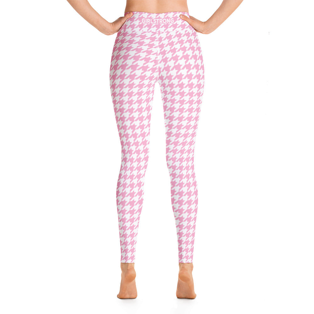 ELEVATED ESSENTIALS, THE PERFECT HIGH WAISTBAND LEGGING PINK WHITE HOUNDSTOOTH