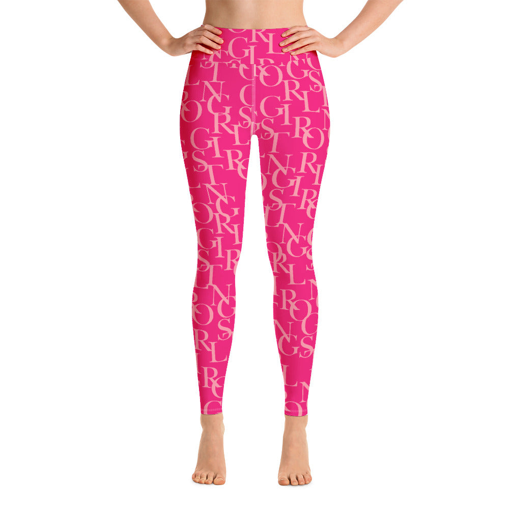  high waist pink print leggings for women-girlstronginc.com